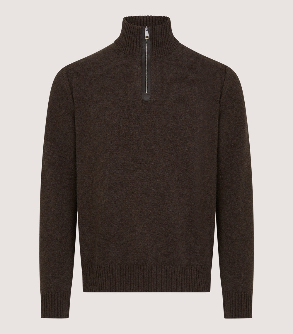 Men's Cashmere Quarter Zip Sweater in Walnut