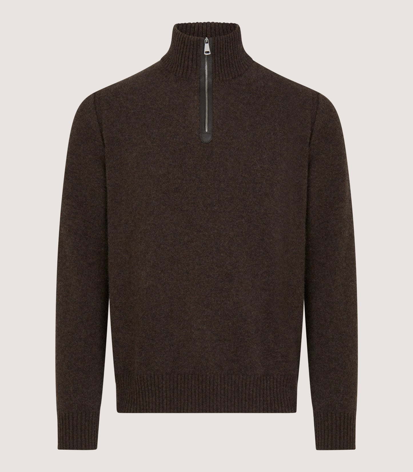 Men's Cashmere Quarter Zip Sweater in Walnut
