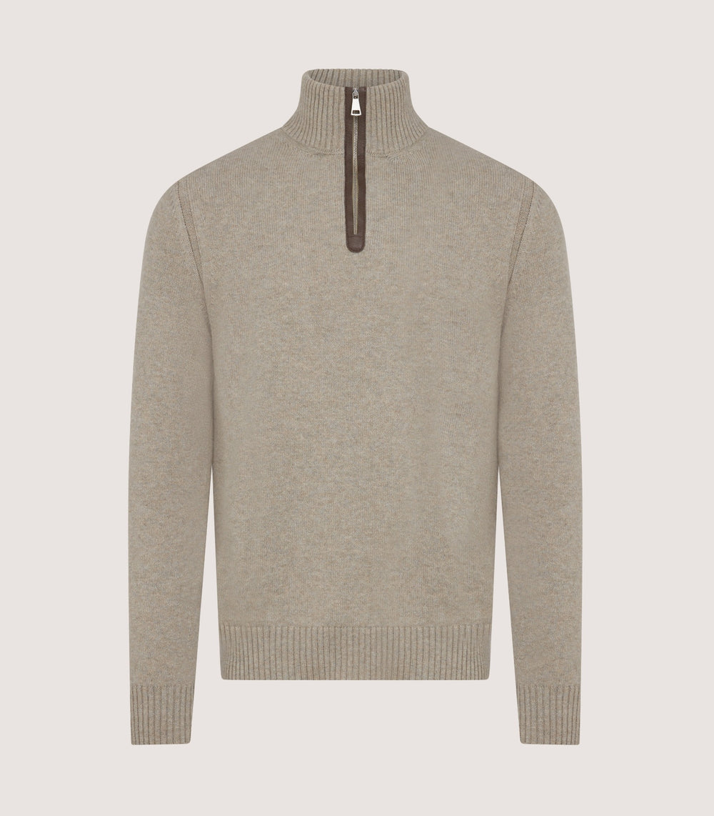 Men's Cashmere Quarter Zip Sweater in Pigeon