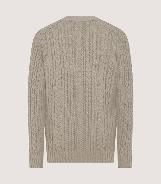 Men's Cashmere Cable And Rib V Neck Cardigan In Drab