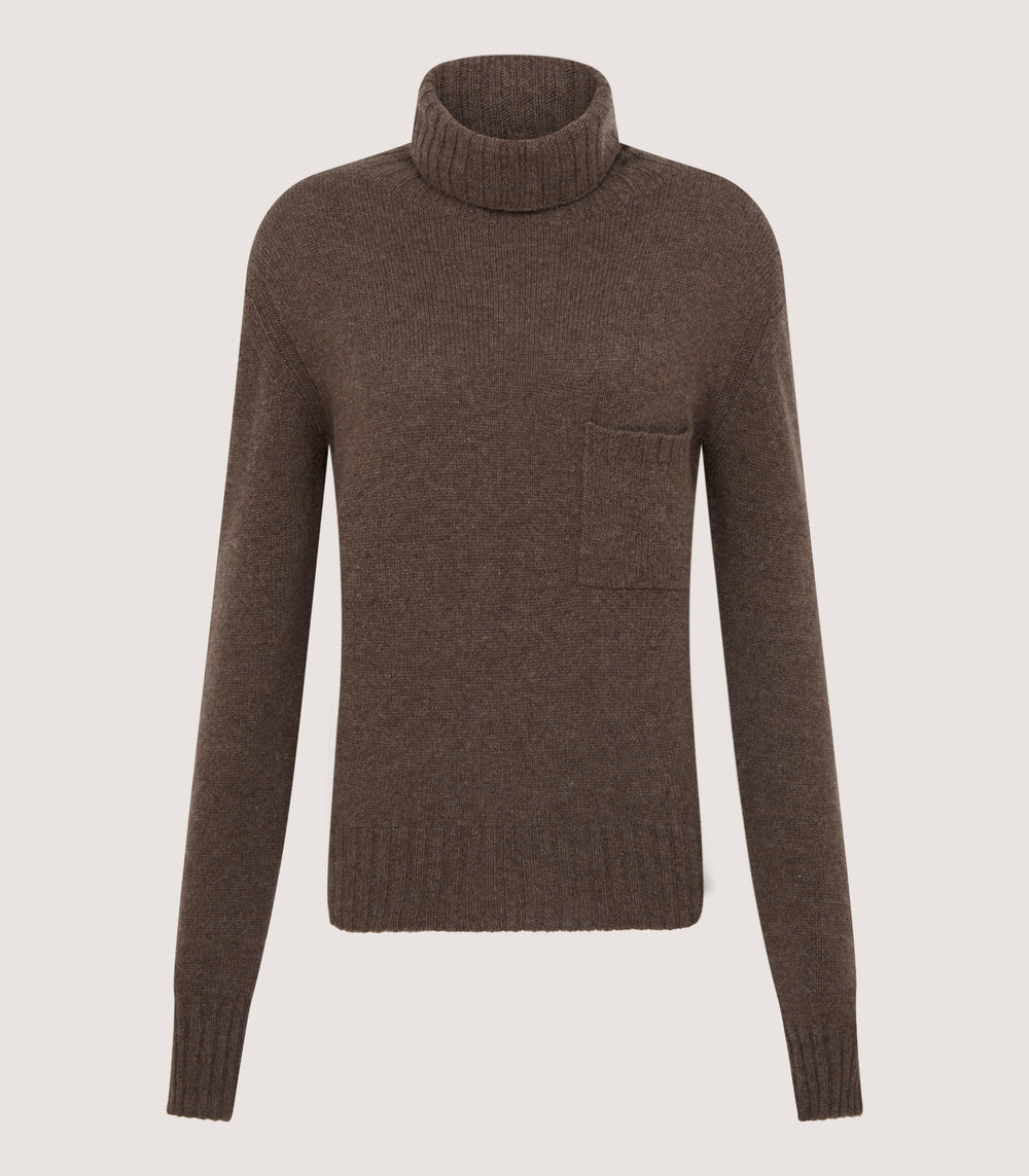 Women's Cashmere Turtleneck Sweater With Chest Pocket