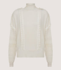 Women's Cashmere Sweater Blouse With Lace Trim In Ivory