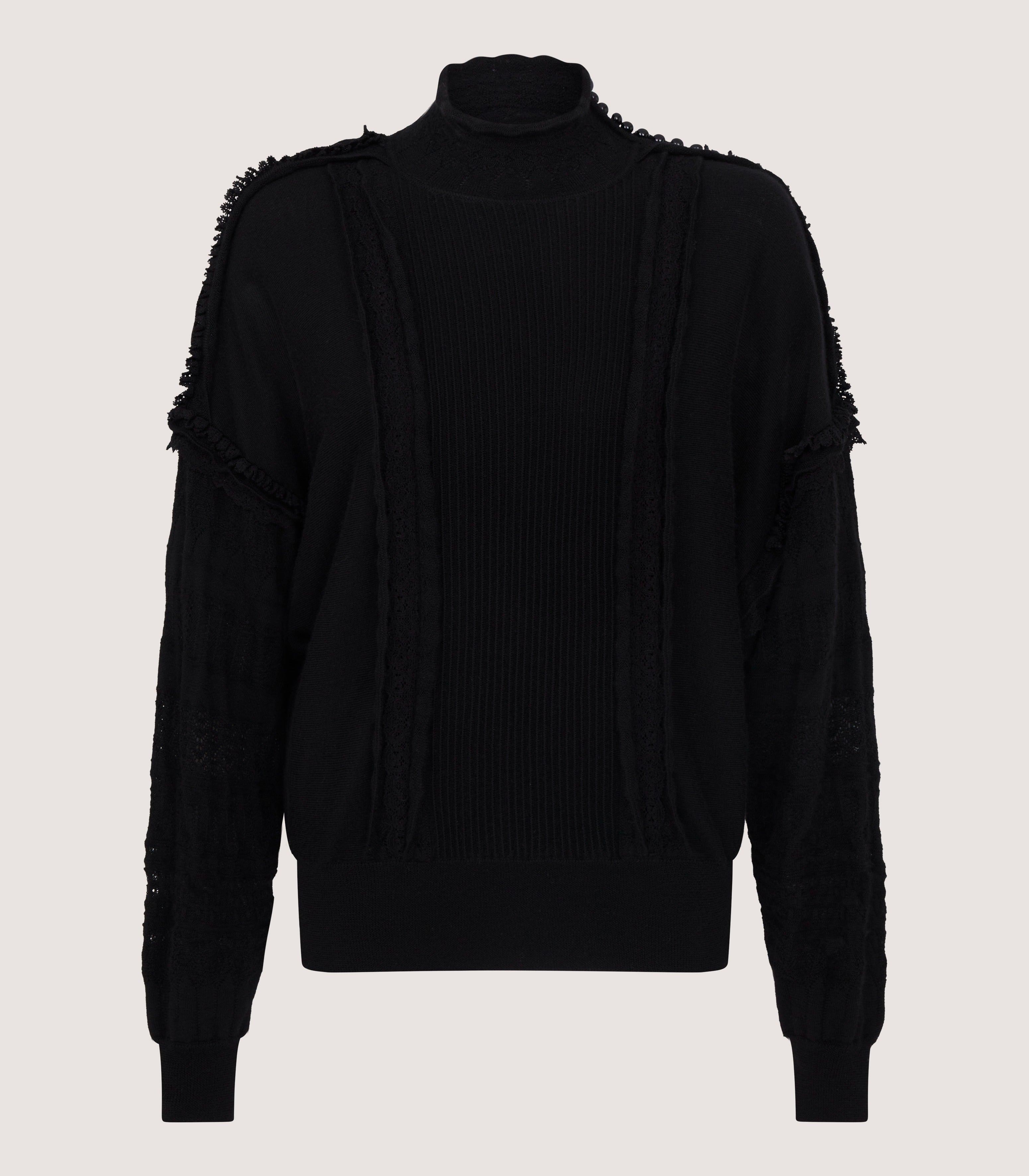 Women's Cashmere Sweater Blouse With Lace Trim In Black – Purdey