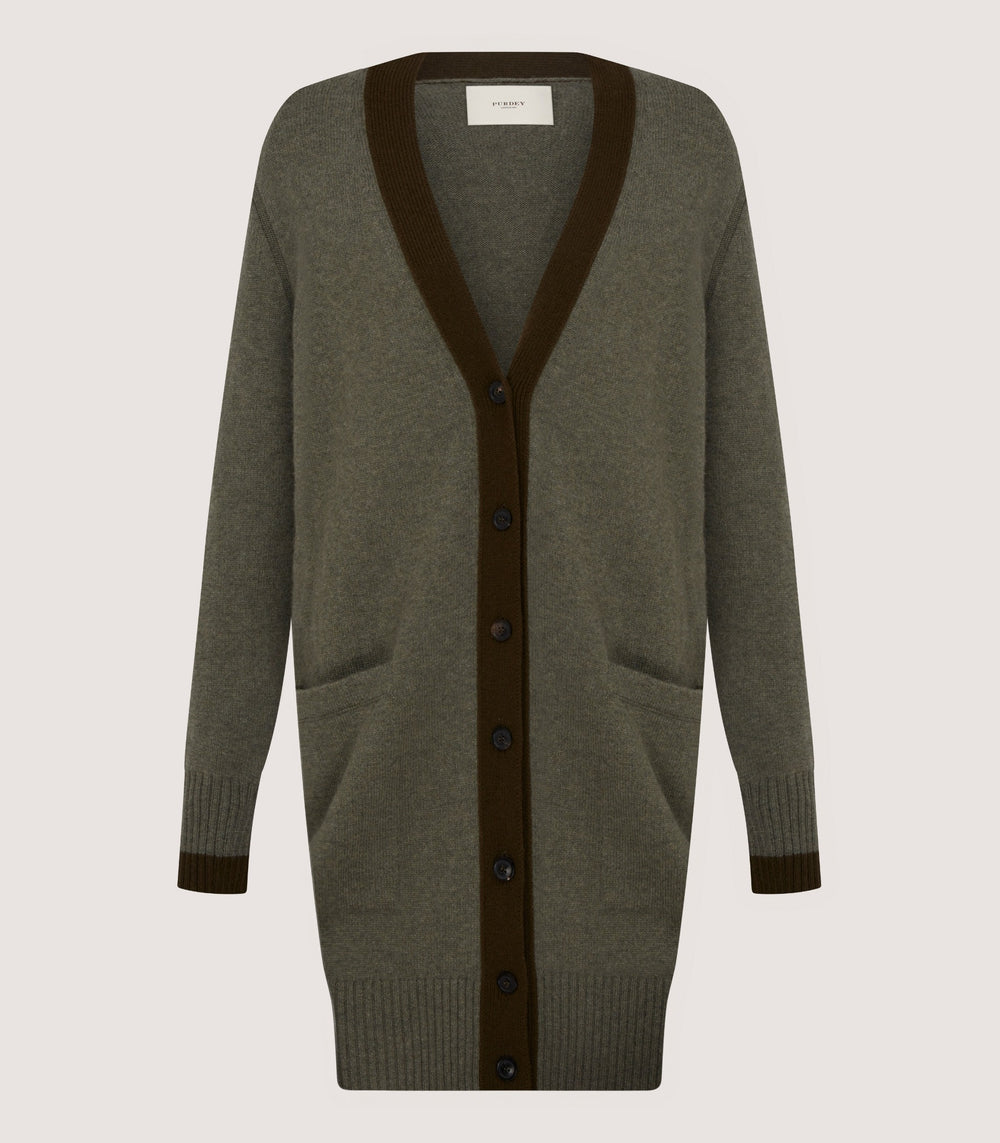 Women's Bi Colour Cardigan In Moss