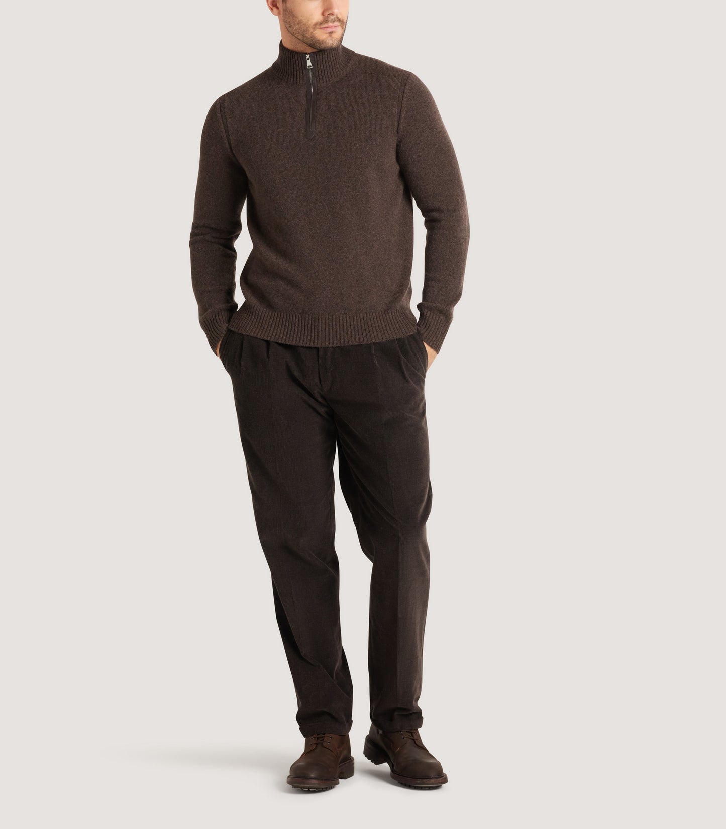 Men's Cashmere Quarter Zip Sweater in Walnut