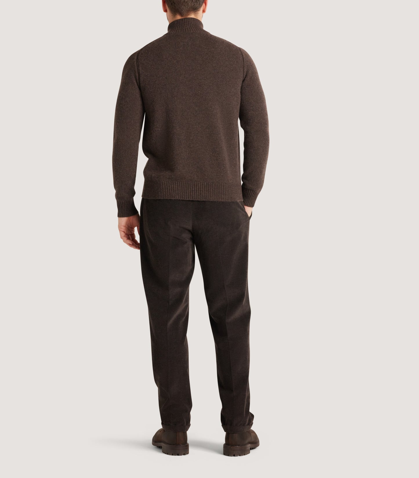 Men's Cashmere Quarter Zip Sweater in Walnut