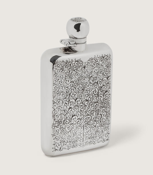 6oz Sterling Silver Gun Scroll Engraved Flask With Walnut Case