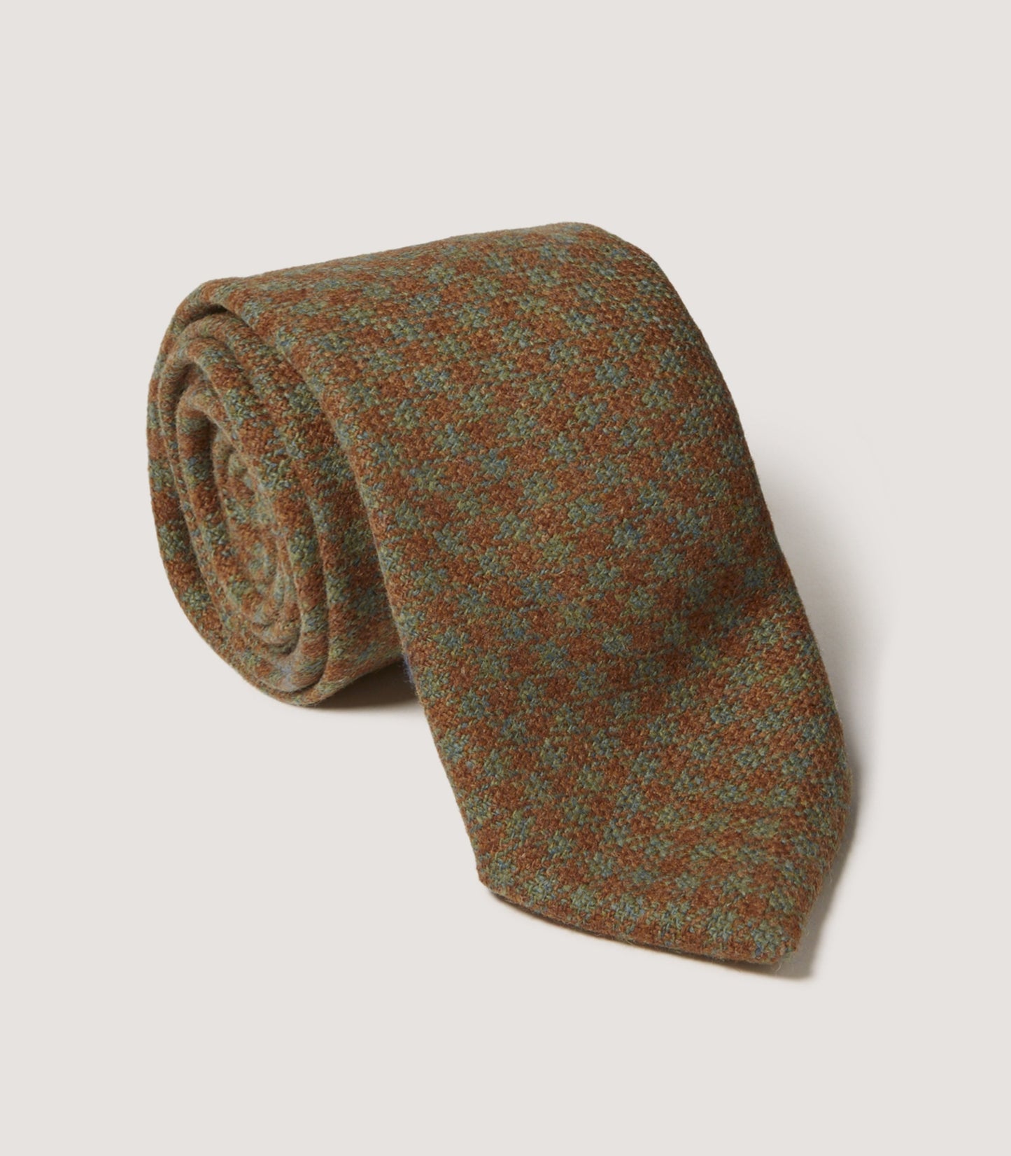 Tweed Check Tie In Bronze Green