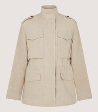 Women's Cotton Linen Field Jacket in Pale Stone