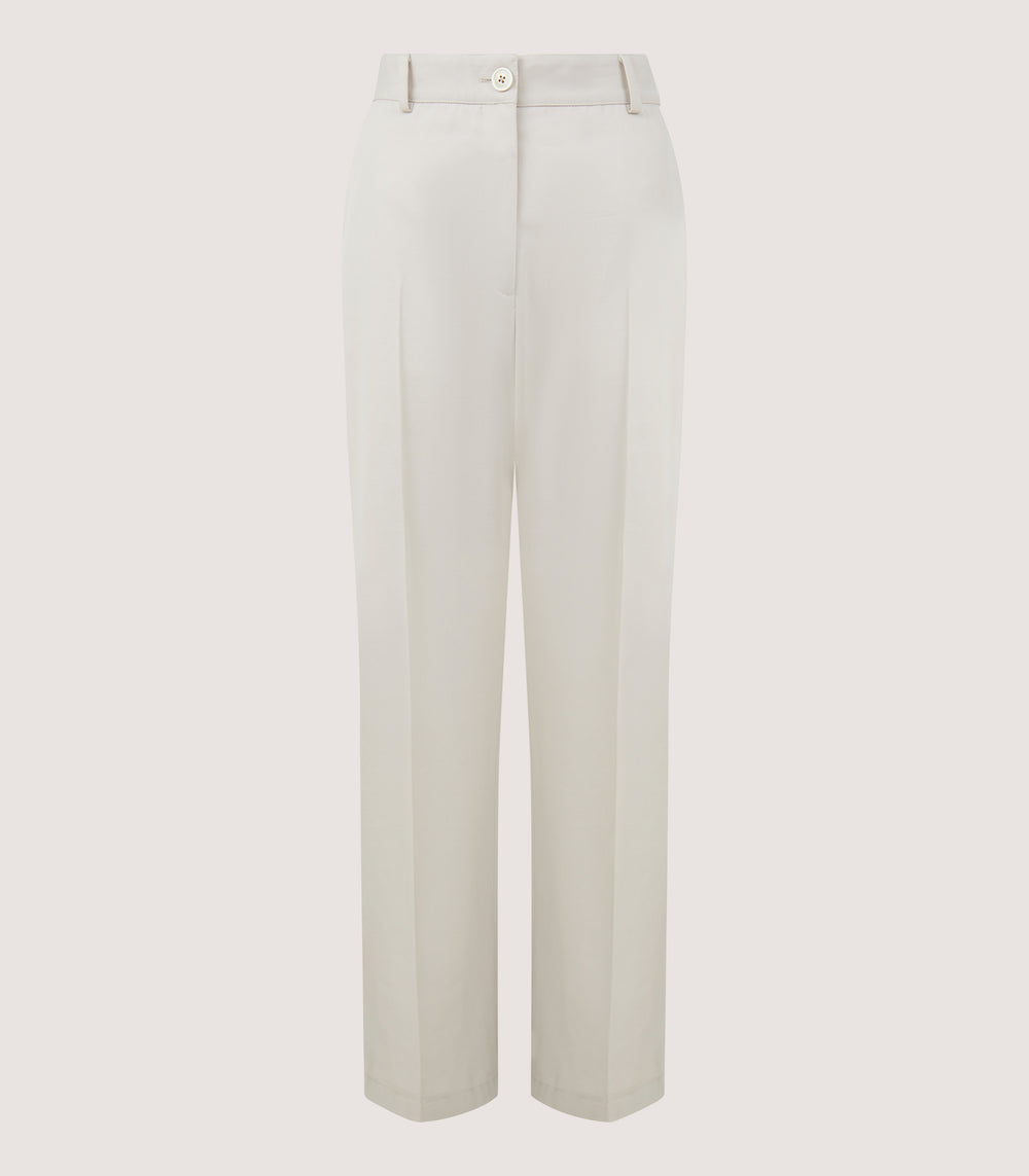 Women's Cotton Wool Flat Front Trouser in Pale Stone