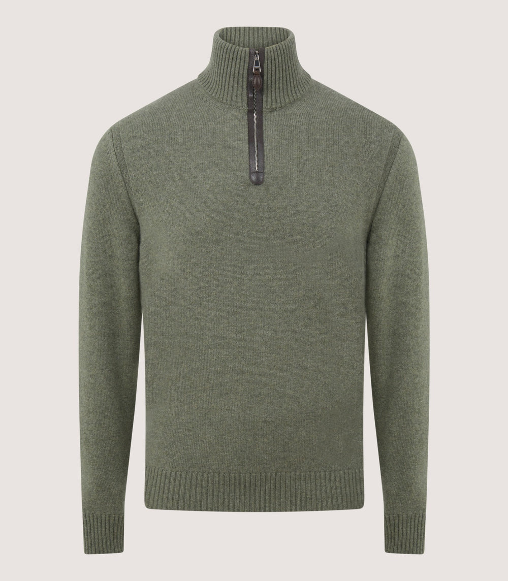 Men's Cashmere Quarter Zip Sweater in Moss