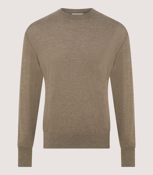 Men's Cashmere Seamless Crew Neck in Taupe