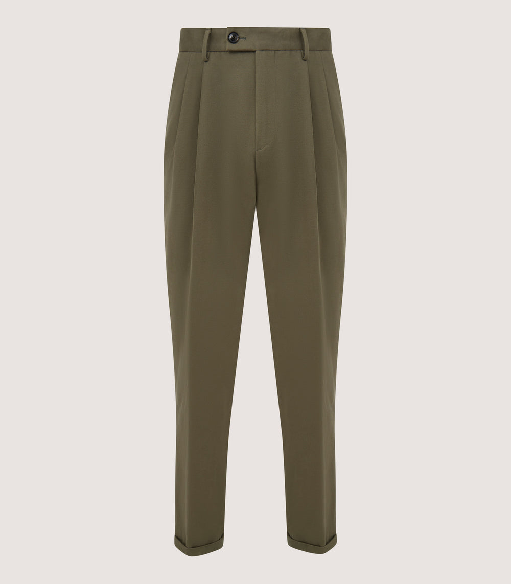 Men's Dark Olive Cotton Dart Front Trousers