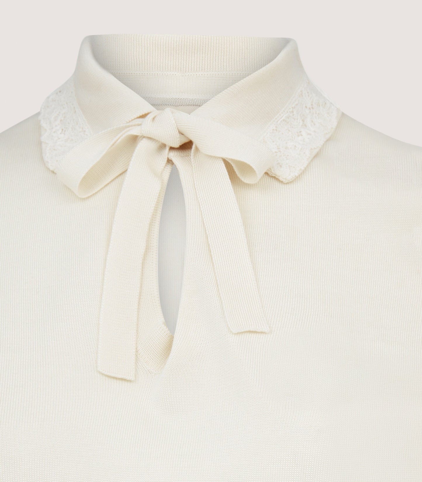 Women's Silk Jersey Polo Shirt with Lace Trim in Ivory