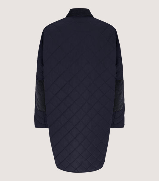 Women's Long Quilted Purdey Jacket in Navy