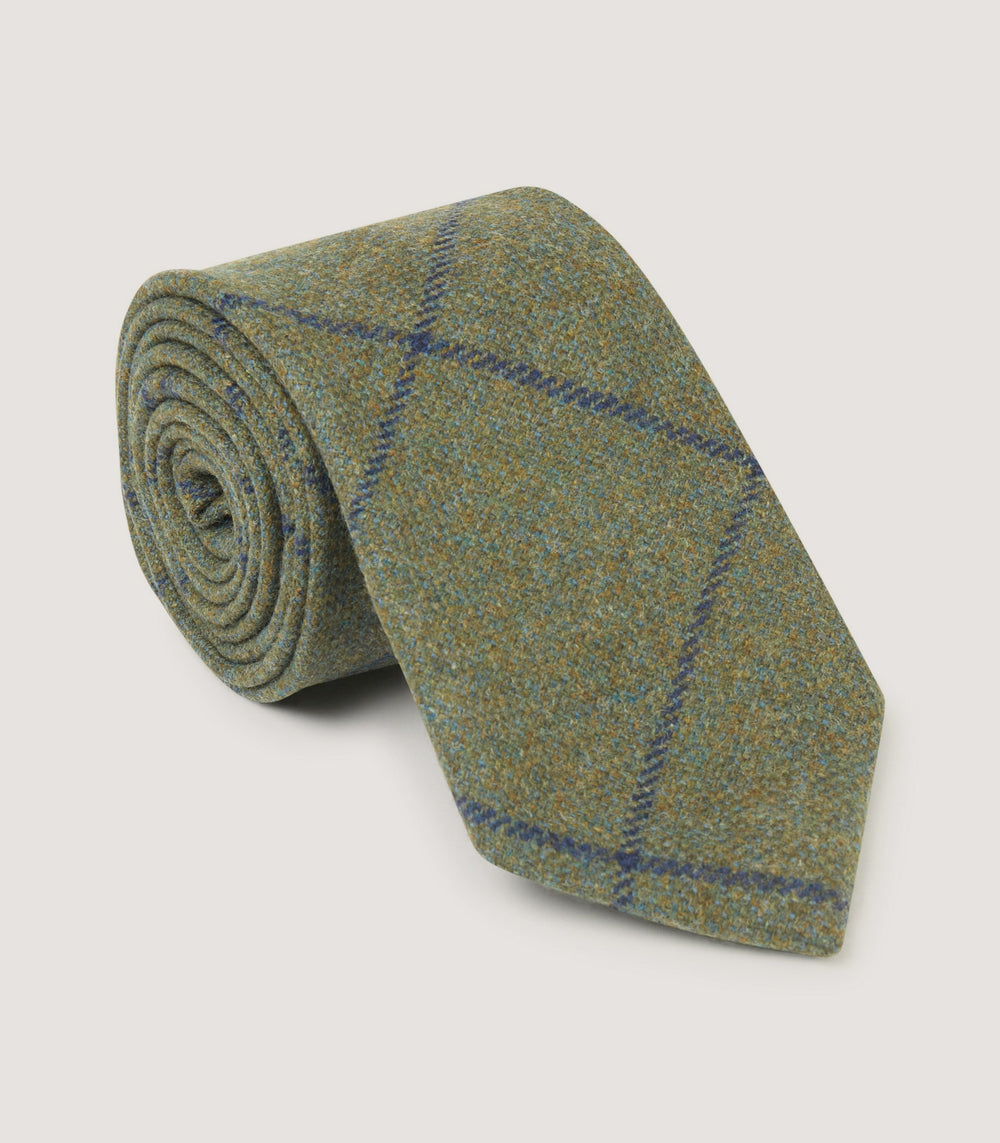 Tweed Check Tie In Forest Green