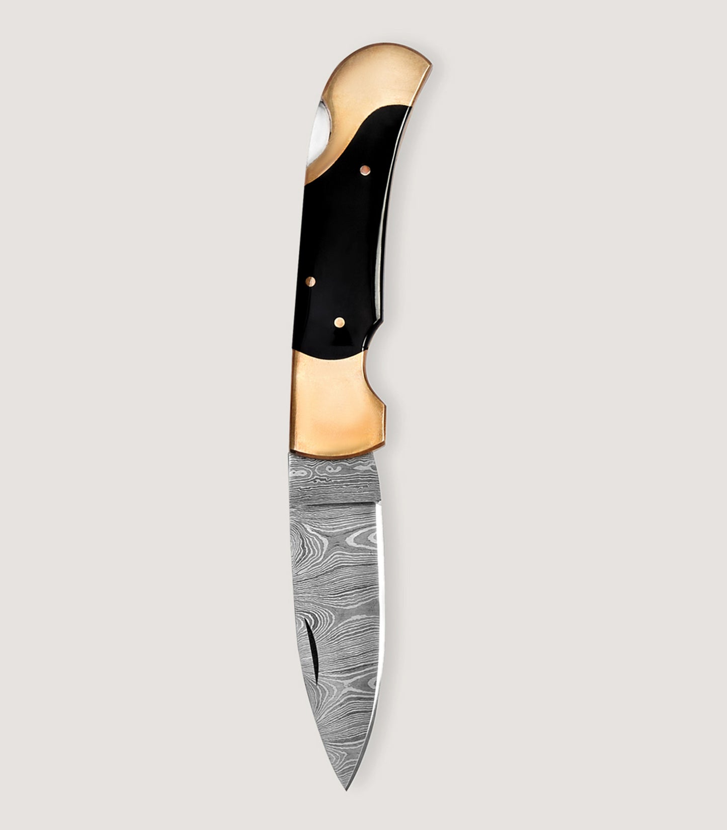 Damascus Folding Knife In Buffalo Horn