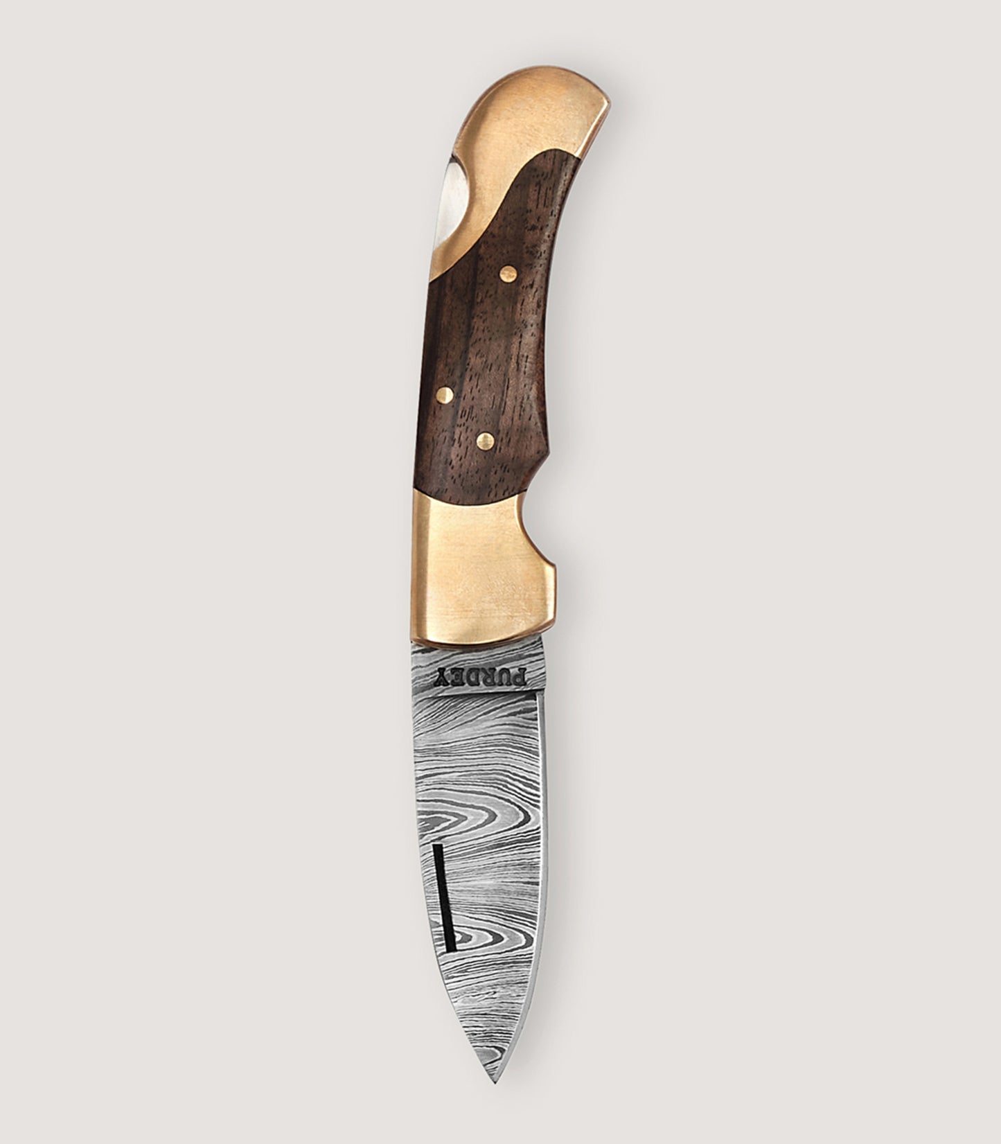 Damascus Folding Knife In Walnut