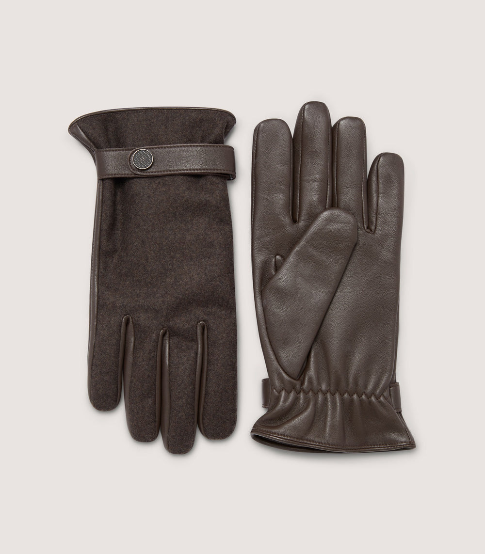 Men's Loden and Leather Gloves in Peat Brown