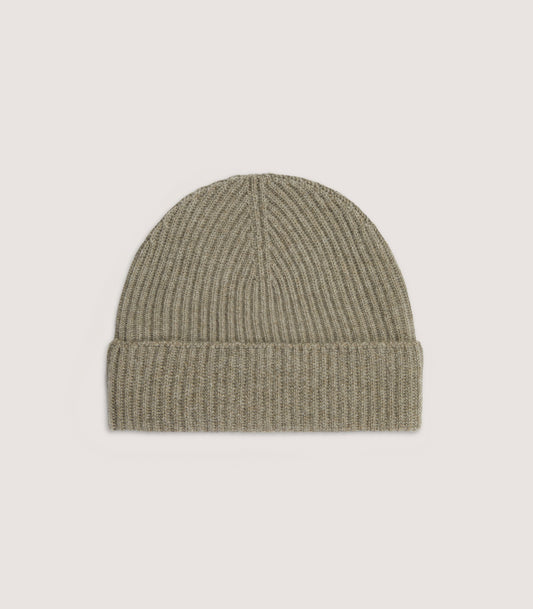 Unisex Ribbed Cashmere Beanie in Sage