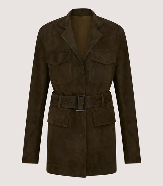 Women's Suede Wilton Jacket in Dark Olive