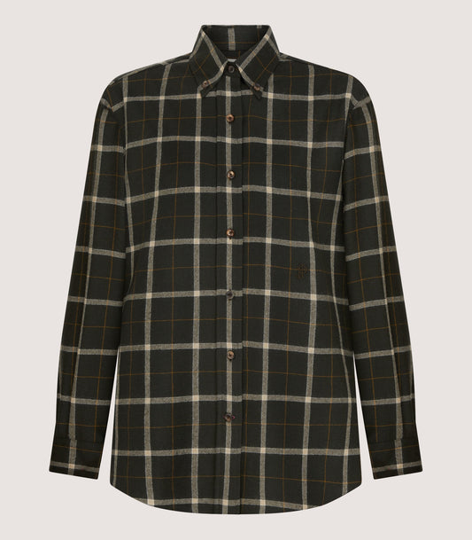 Women's Tartan Button Down Shirt in Dark Olive