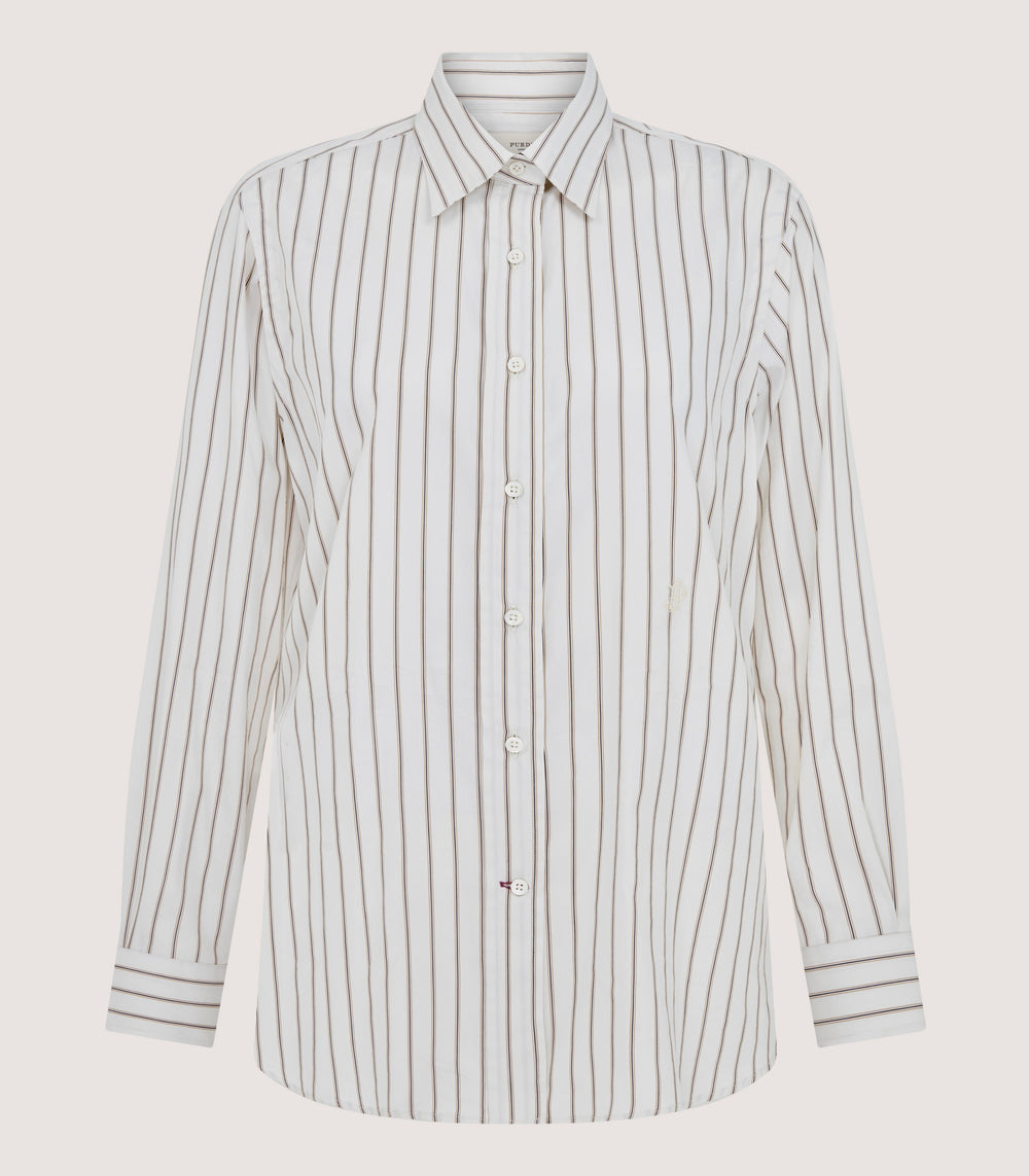 Women's Cotton Silk Stripe Shirt in Pale Stone