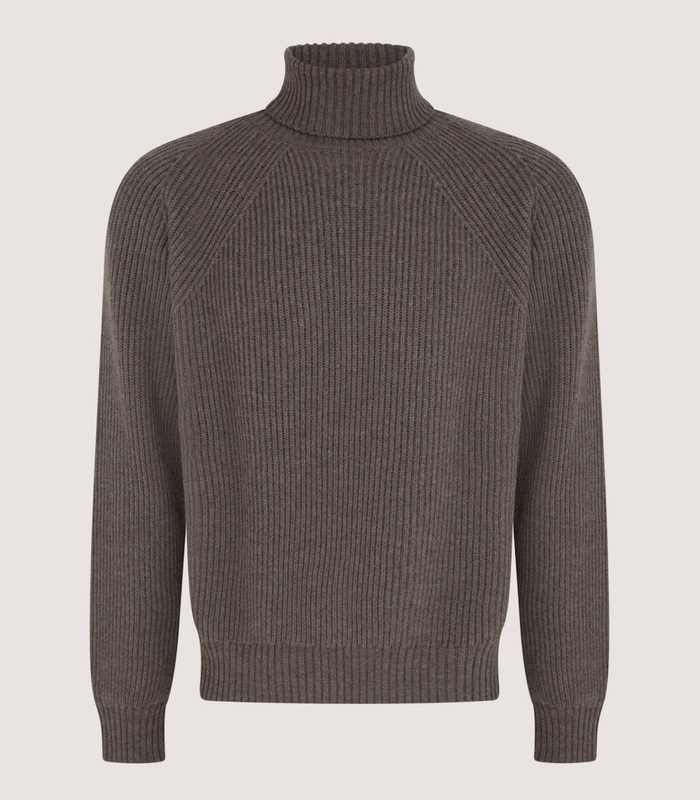 Men's St Ives Fisherman Rib Jumper in Taupe