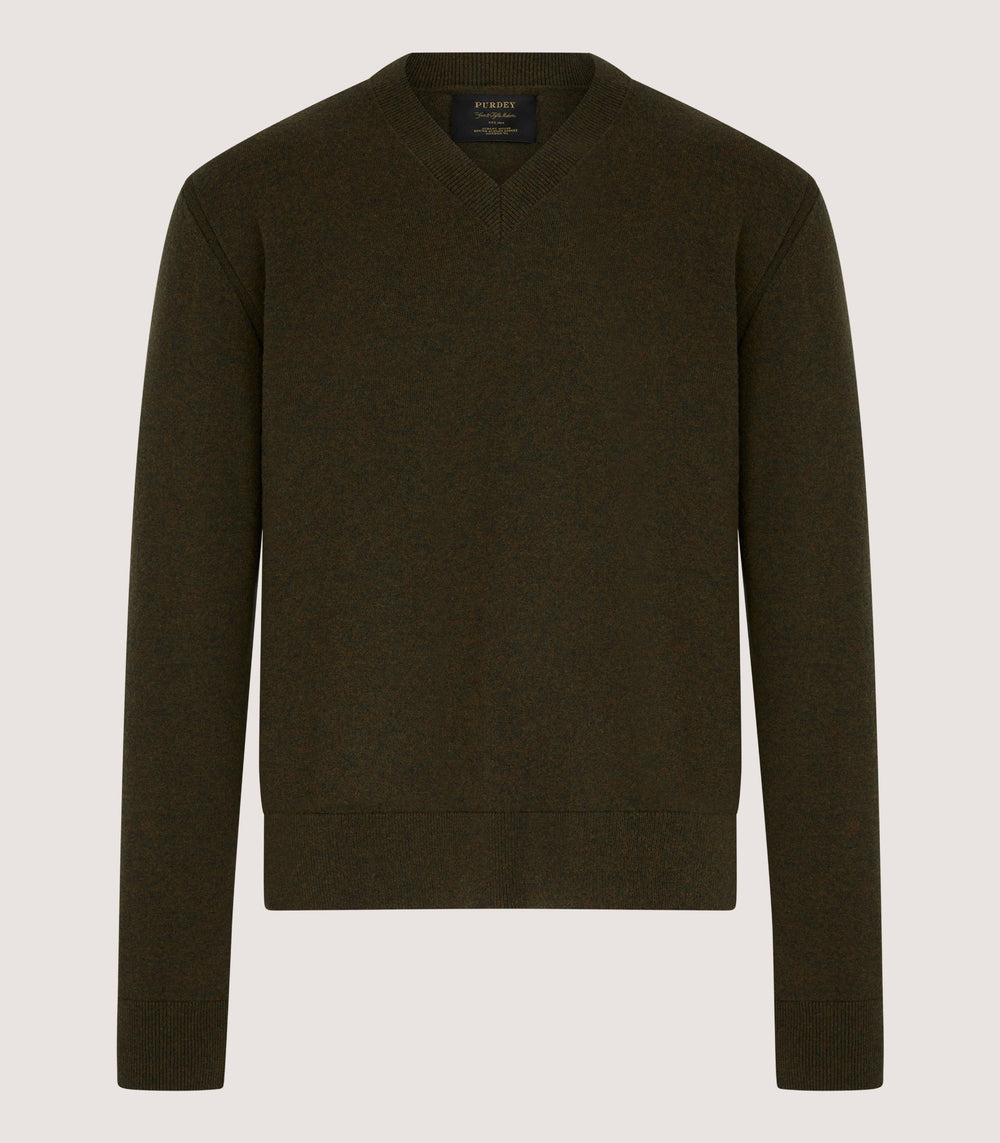 Men's Ensay British Outdoor V Neck Jumper in Loden