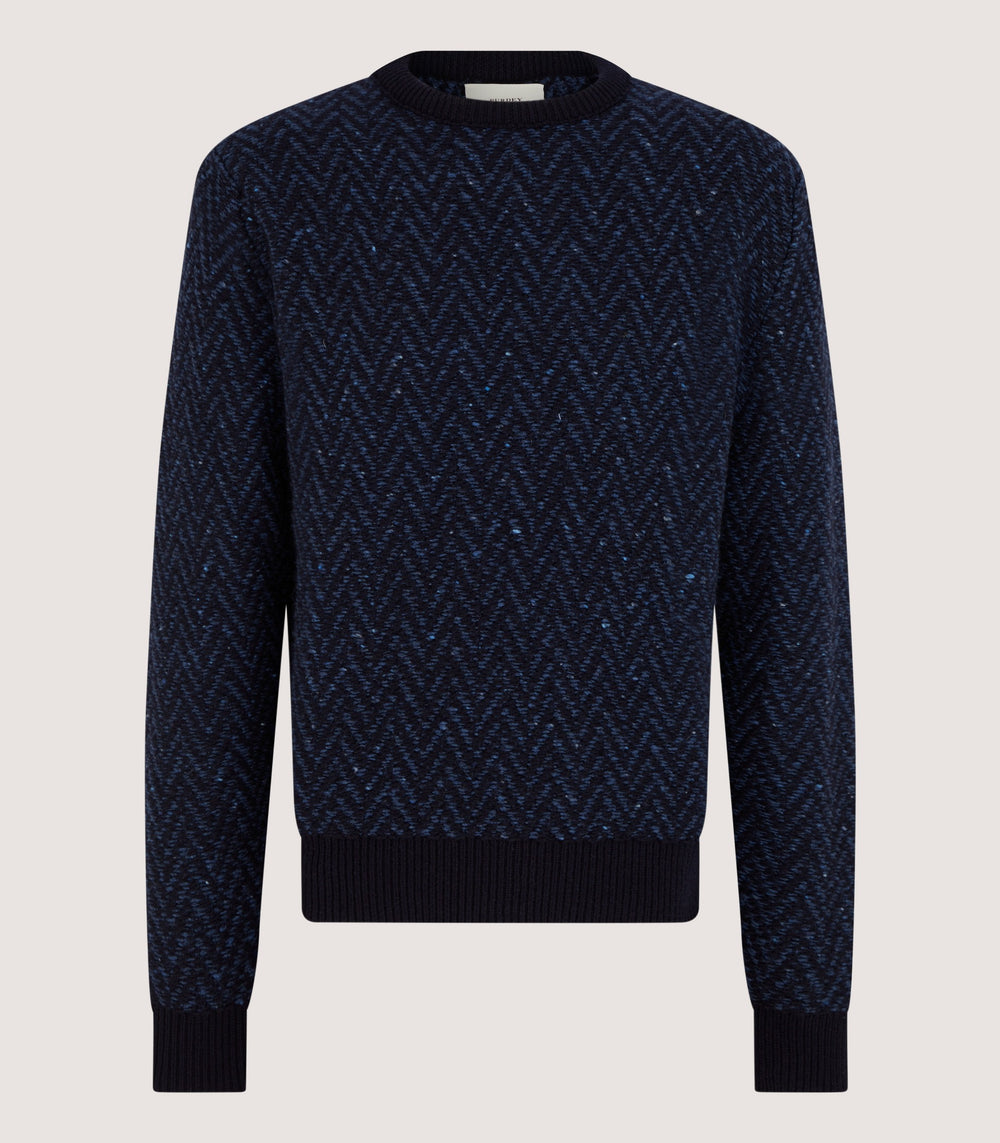 Men's Hertford Herringbone Crew Neck Jumper in Midnight Blue