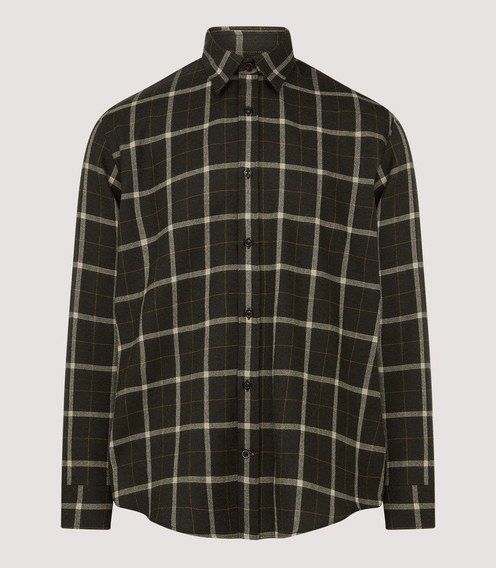 Men's Tartan Flannel Shirt in Dark Olive