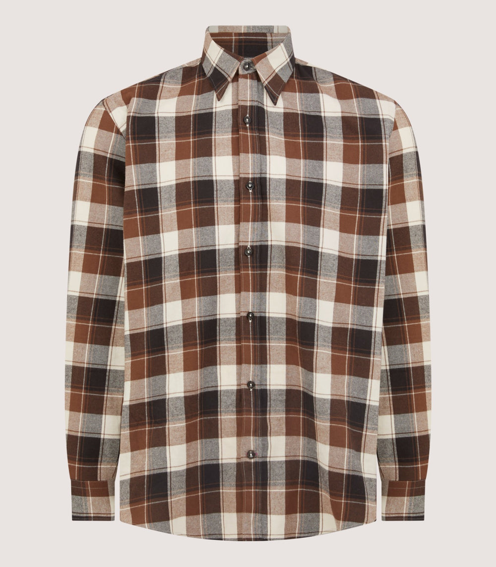 Men's Large Flannel Check Shirt in Walnut