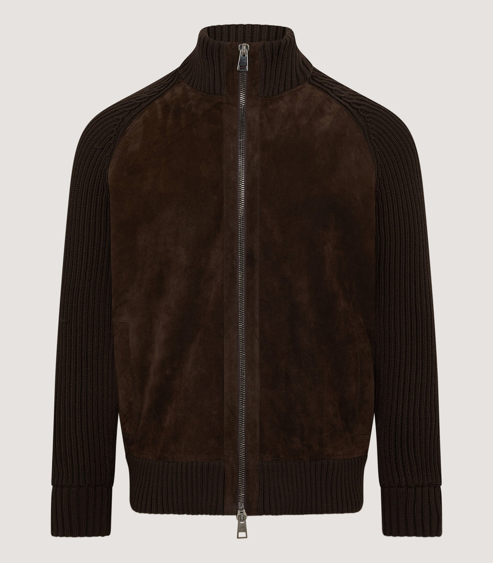 Men's York Suede Zip Front Knitted Cardigan in Chocolate