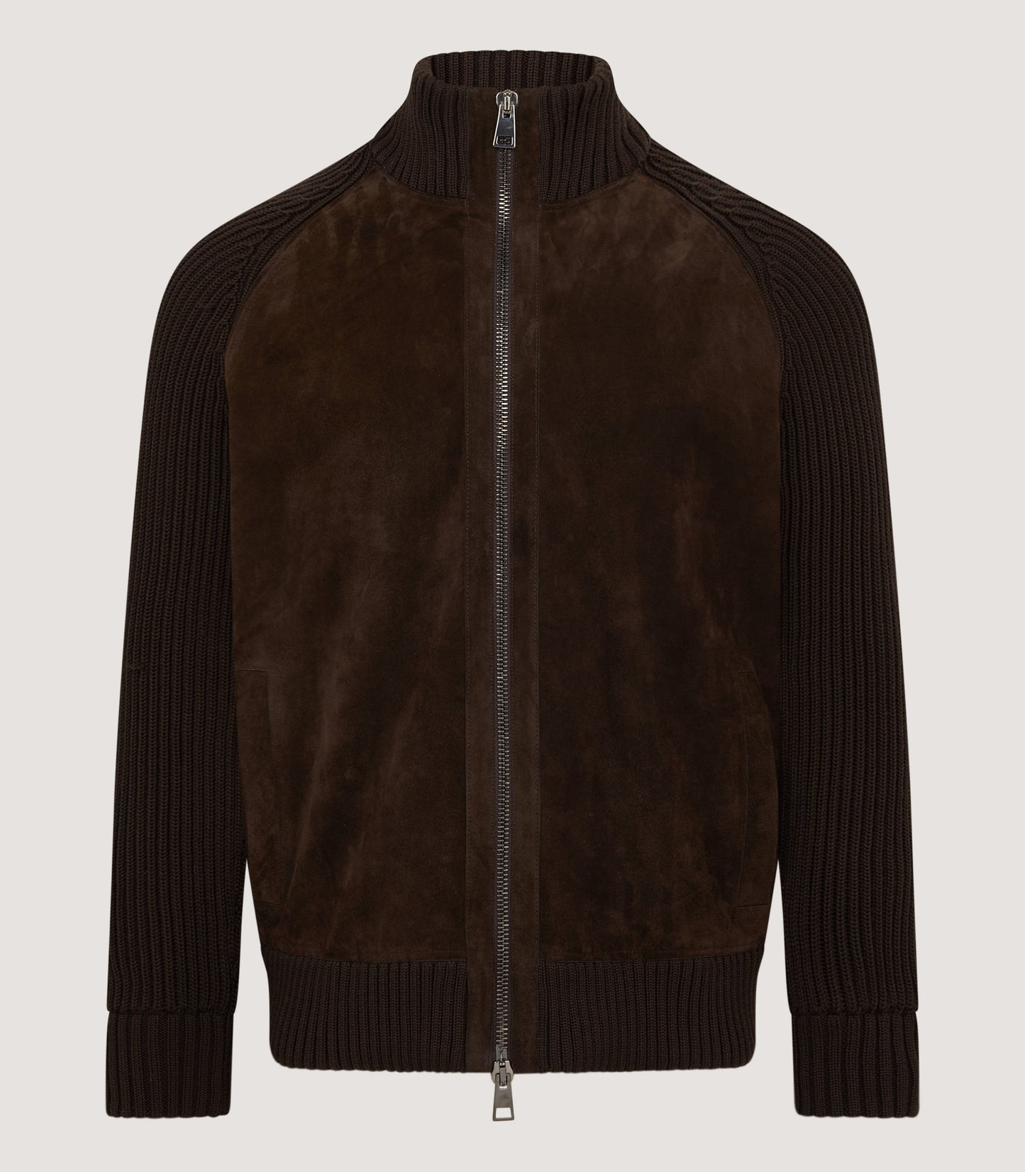 Men's York Suede Zip Front Knitted Cardigan in Chocolate