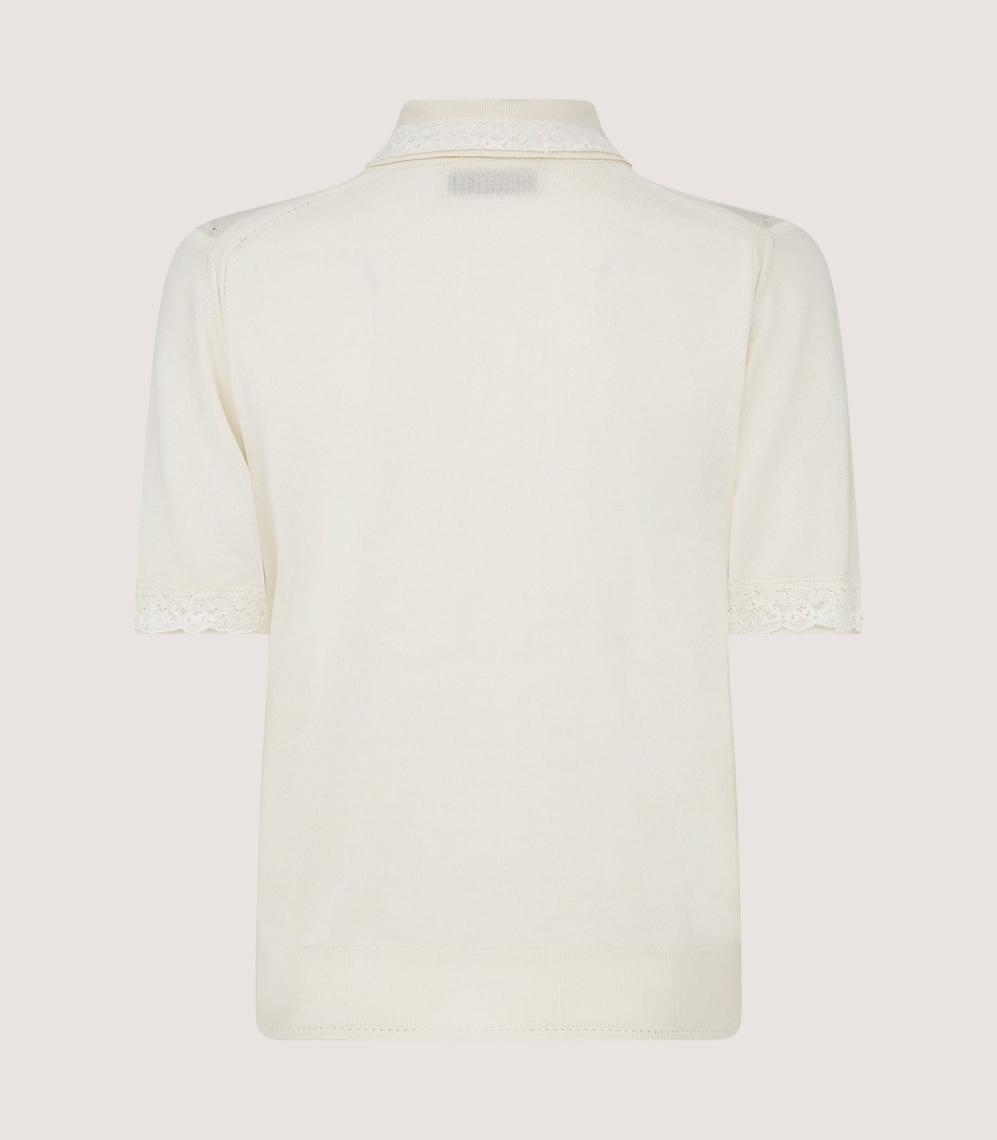 Women's Silk Jersey Polo Shirt with Lace Trim in Ivory