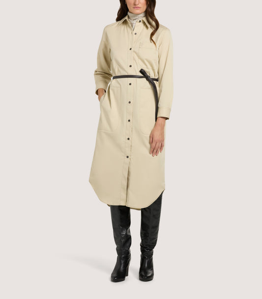 Women's Organic Cotton Twill Shirt Dress In Travertine