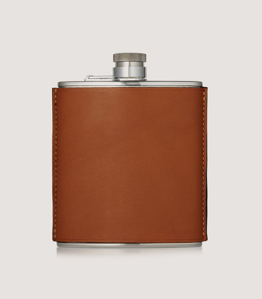 6oz Leather Flask In Tan