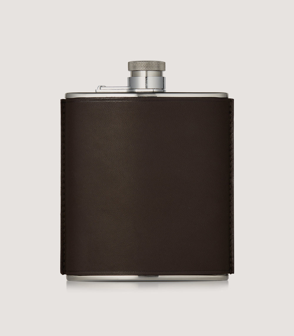 6oz Leather Flask In Dark Brown