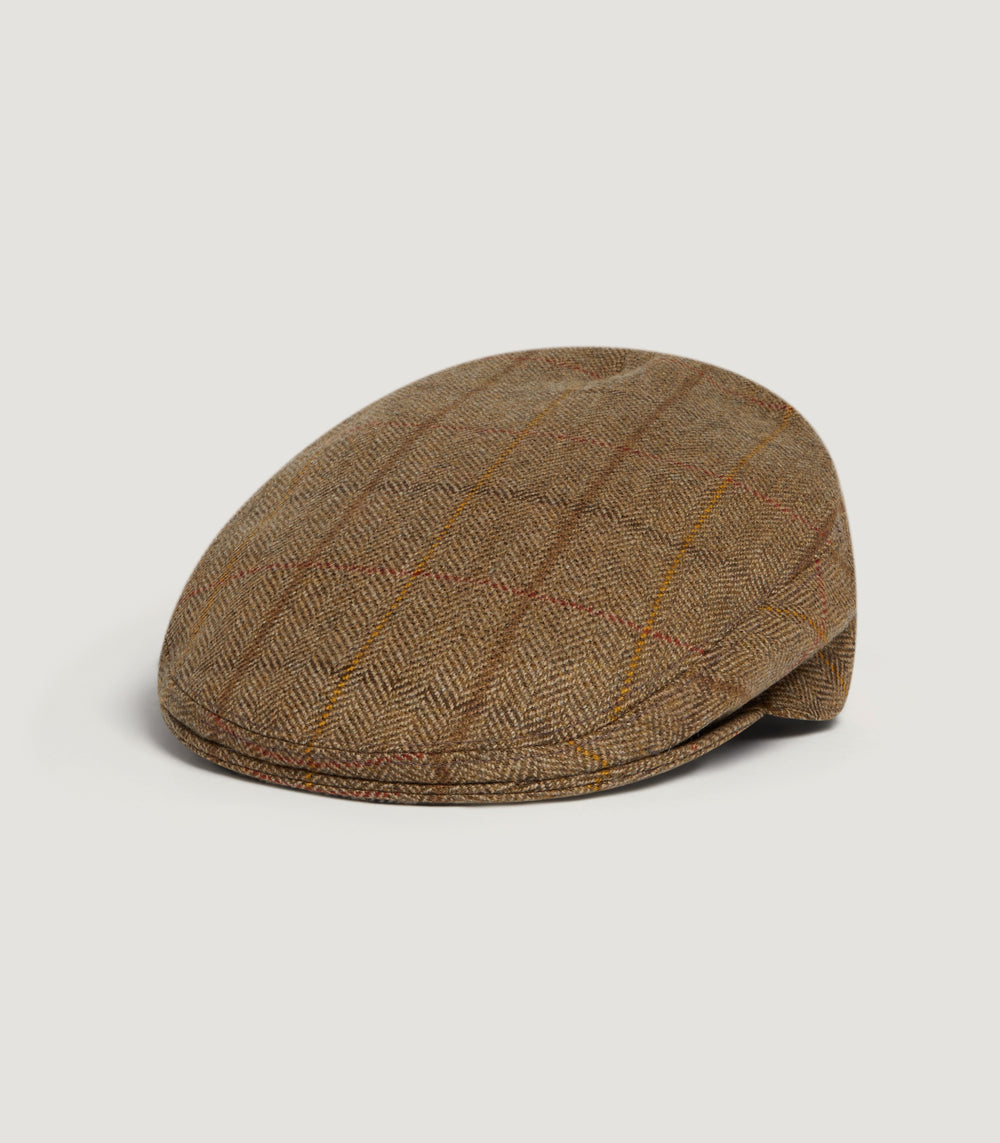 Litton Short Peak Tweed Flat Cap In Morar