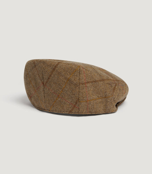 Litton Short Peak Tweed Flat Cap In Morar