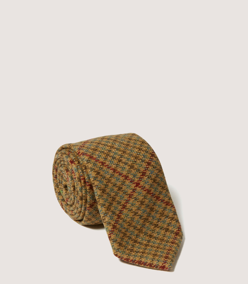 Tweed Check Tie In Lovat Green