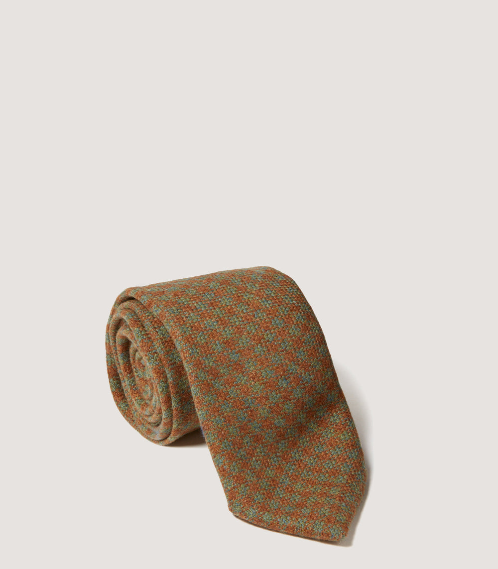 Tweed Check Tie In Bronze Green