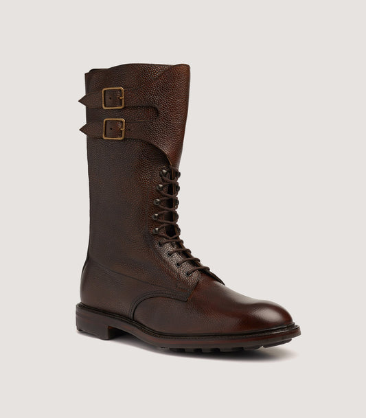 Men's Grain Leather Twin Strap Boot In Dark Brown