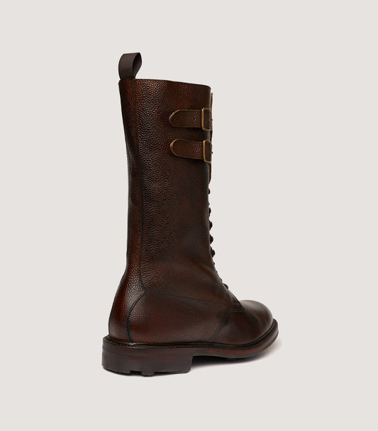 Men's Grain Leather Twin Strap Boot In Dark Brown