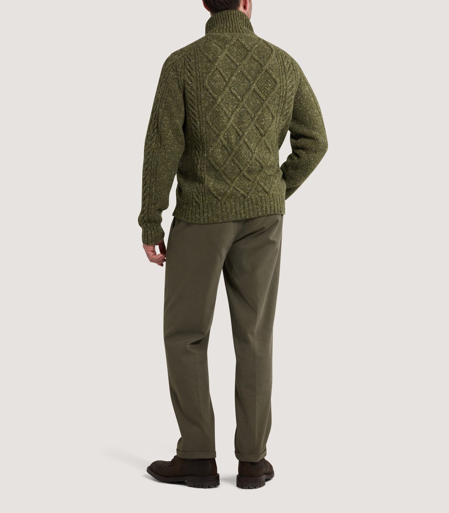 Men's Donegal Aran Full Zip Cardigan in Moss