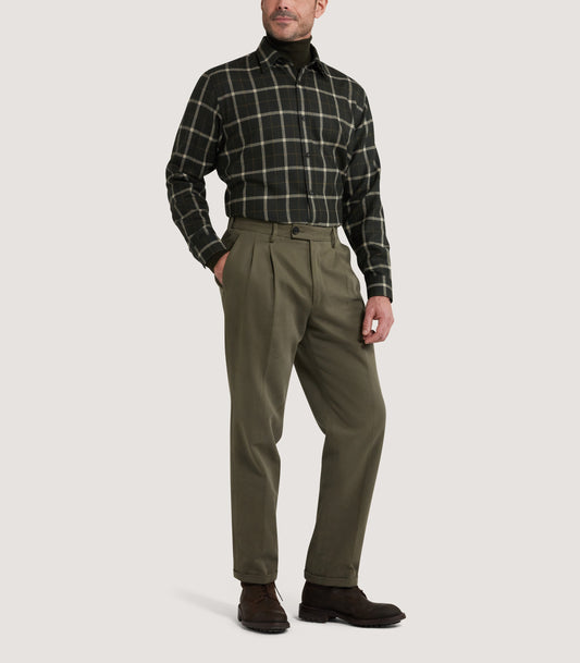 Men's Tartan Flannel Shirt in Dark Olive