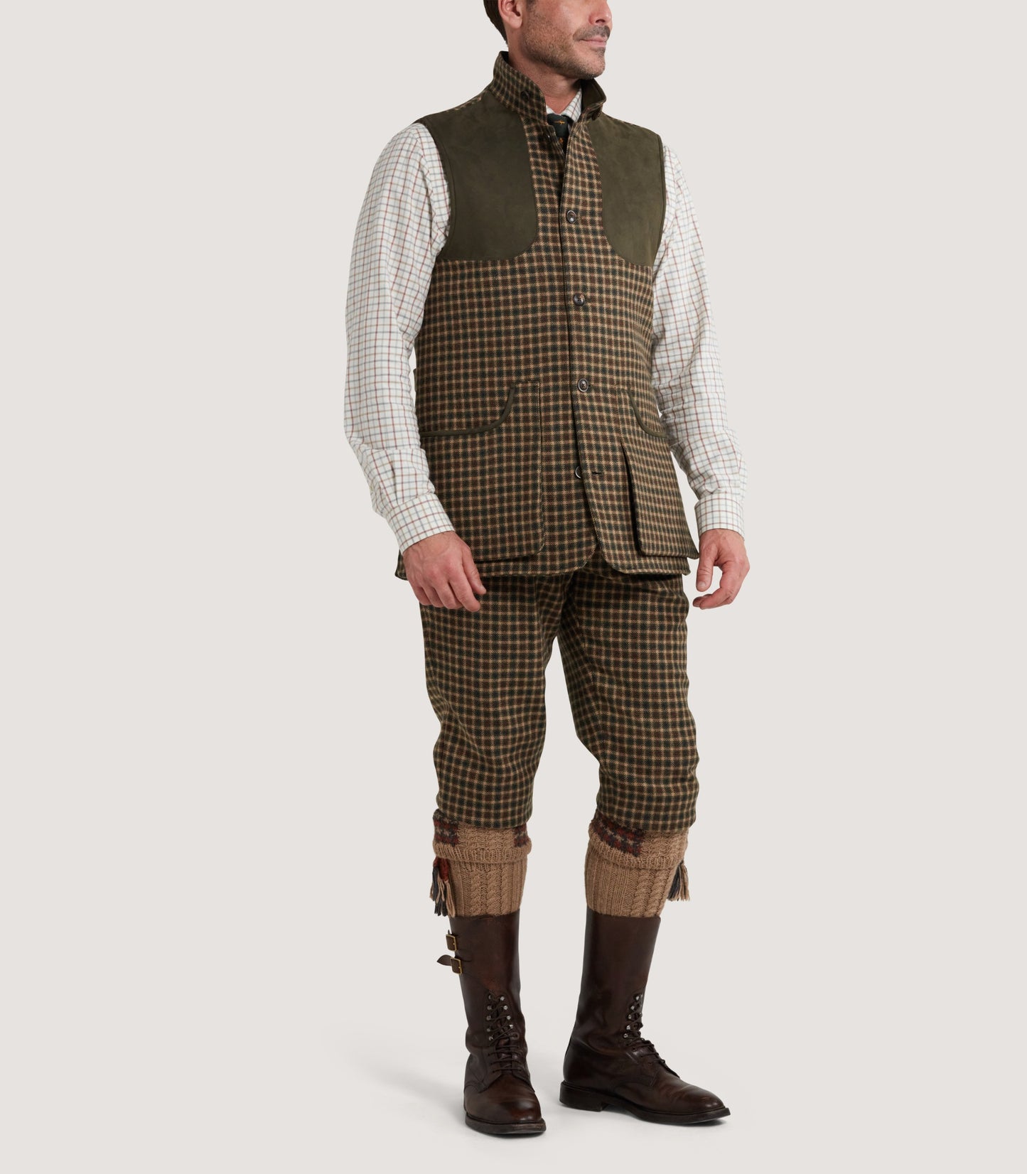 Men's Cashmere Tweed High Collar Sporting Vest in Langshaw