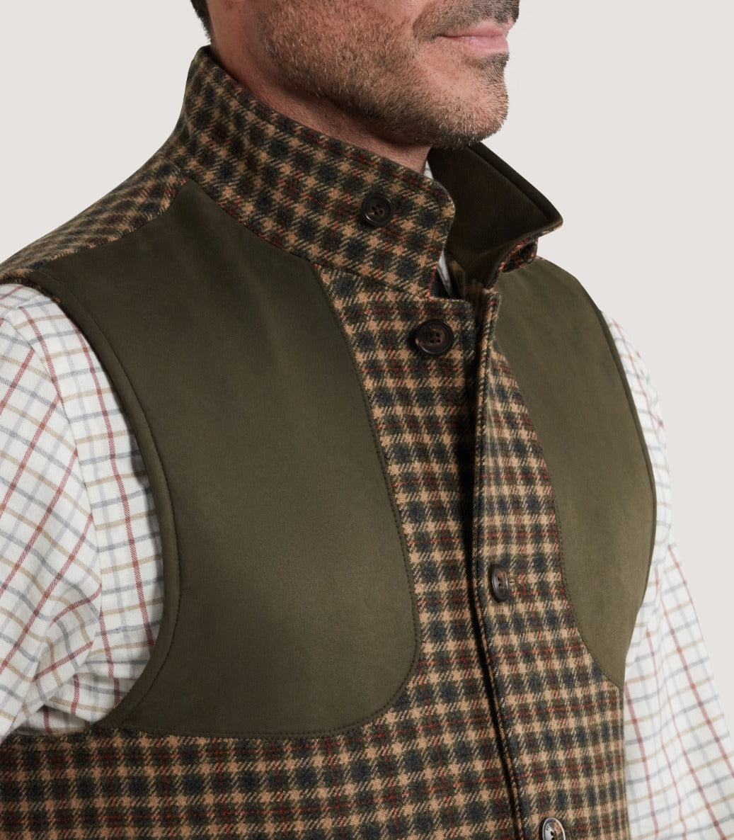 Men's Cashmere Tweed High Collar Sporting Vest in Langshaw