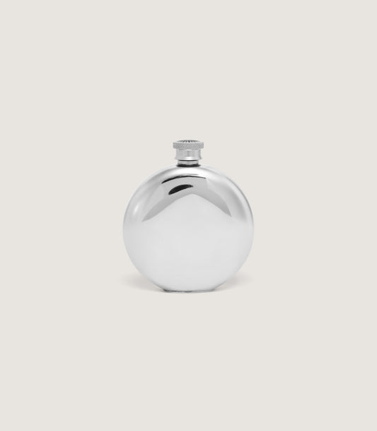 Round Concave Back Pewter Flask In Steel