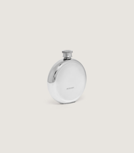 Round Concave Back Pewter Flask In Pewter